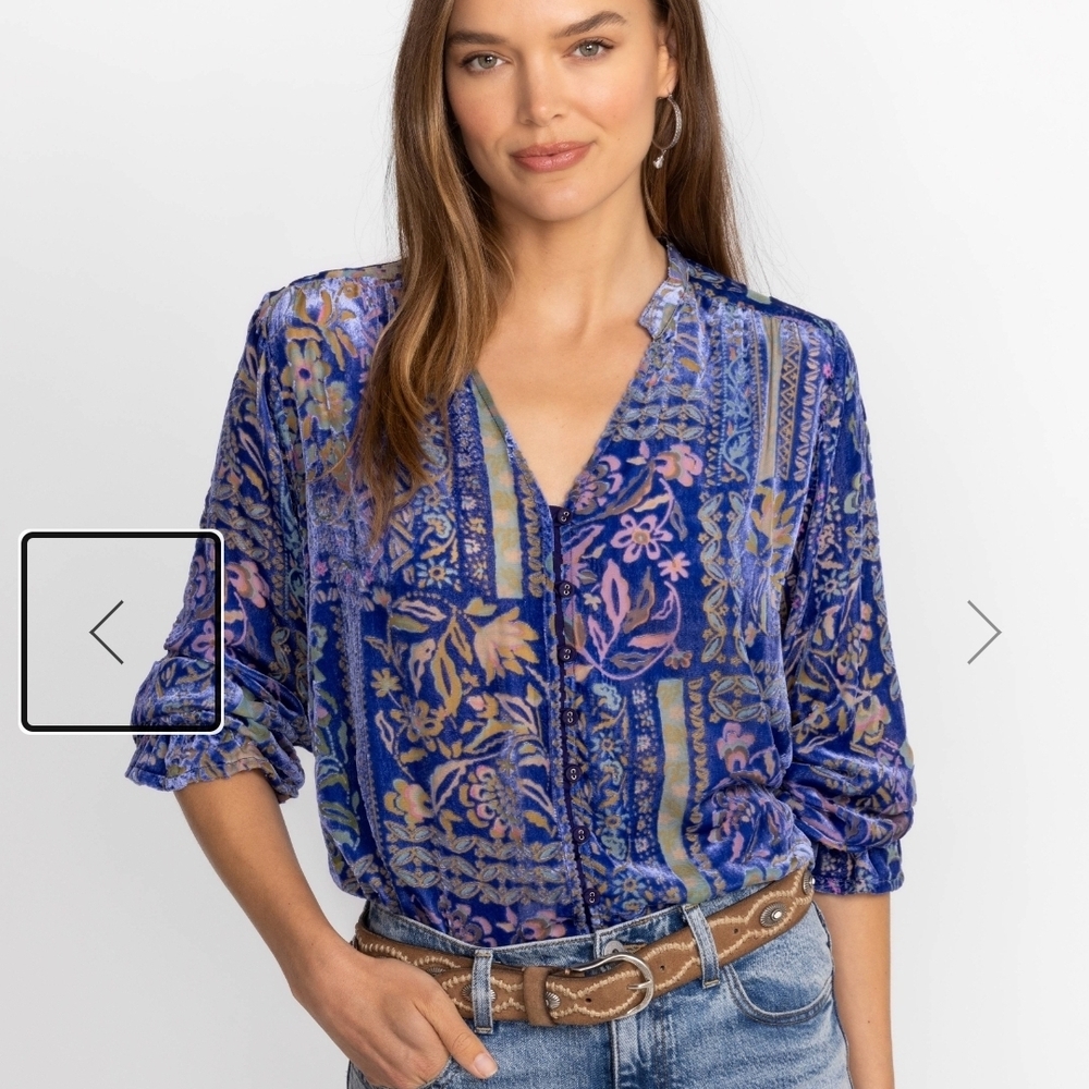JOHNNY WAS Joasie Burnout Blouse in size Small